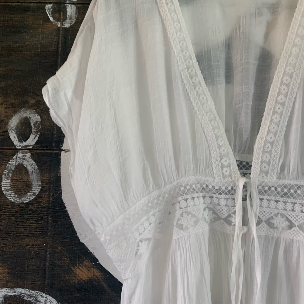 New Boho White Lace Kimono Maxi Duster Beach Cover Up - Picture 8 of 11